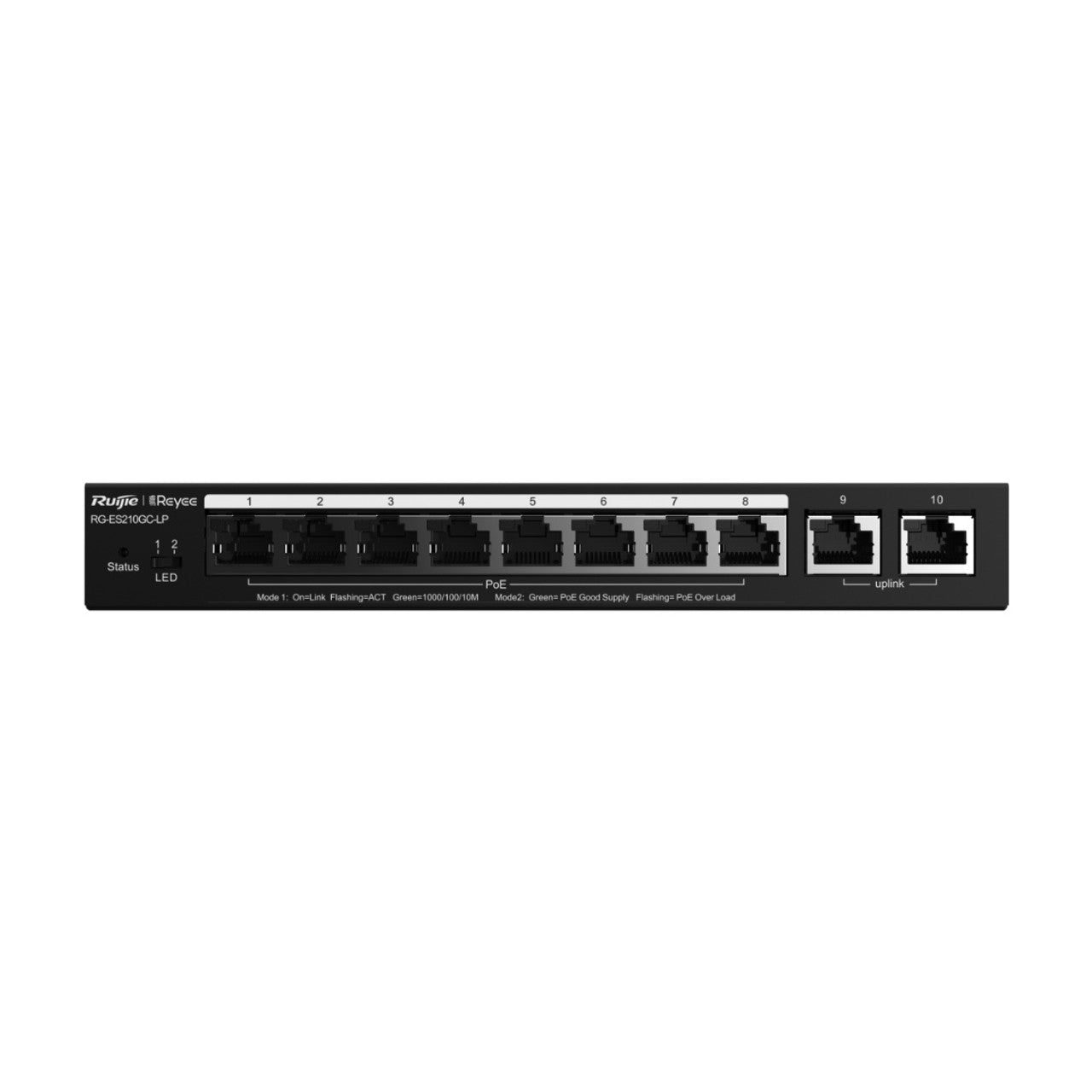 Ruijie Reyee RG-ES210GC-LP Managed PoE Switch - 10 Gigabit Ports, 8 PoE+, 70W