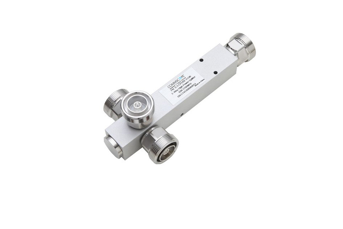 CommScope S-3-CPUSE-H-DI6 3-Way High Power Splitter is a premium RF signal splitter designed for indoor and outdoor applications, ensuring. With 7-16 DIN female connectors, silver-plated inner contacts, and a trimetal-plated outer finish, this splitter delivers low insertion loss, excellent VSWR performance, and high-power handling capabilities.