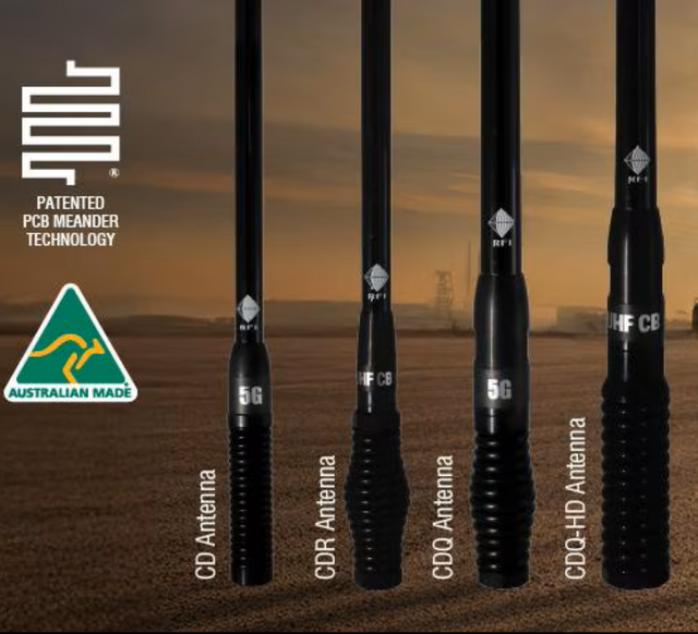 RFI CDQ vehicle antenna range compared by gain — 5.5 to 8.5 dBi