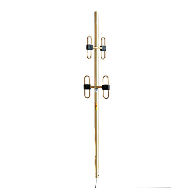 The RFI BA40-57-P is a UHF binary dipole array antenna terminated with 4.3-10(F) and 0.5m RG142 Cable tail. It operates within the 330-420 MHz frequency range, offering a 3 dBd gain.