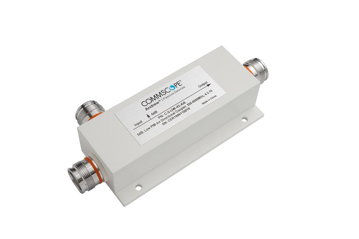 CommScope C-5-UW-43-AI6 Air Directional Coupler is designed for precise RF signal distribution across a broad frequency range of 555-6000 MHz.