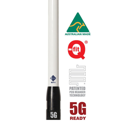 RFI CDQ8199-WB-WHIP 5G LTE Collinear Antenna, 698-3800 MHz, 8.5 dBi - White Radome/Black Ferrule