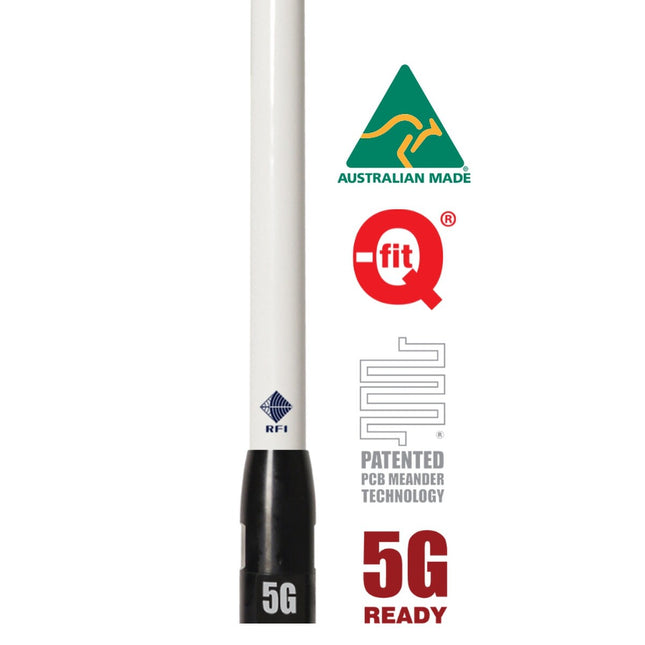 RFI CDQ8199-WB-WHIP 5G LTE Collinear Antenna, 698-3800 MHz, 8.5 dBi - White Radome/Black Ferrule