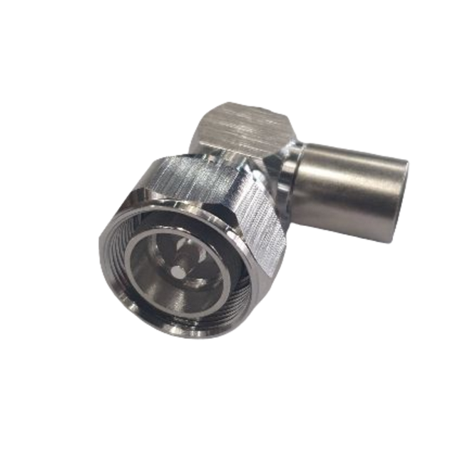 Pulse D43-103 4.3-10-Male Right Angle Connector, Solder/Crimp - RG214 Cable