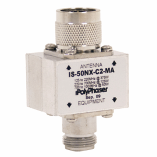 Polyphaser IS-50NX-C2-MA RF Surge Protector, 125 MHz - 1GHz, 375W, N(M)/(F)