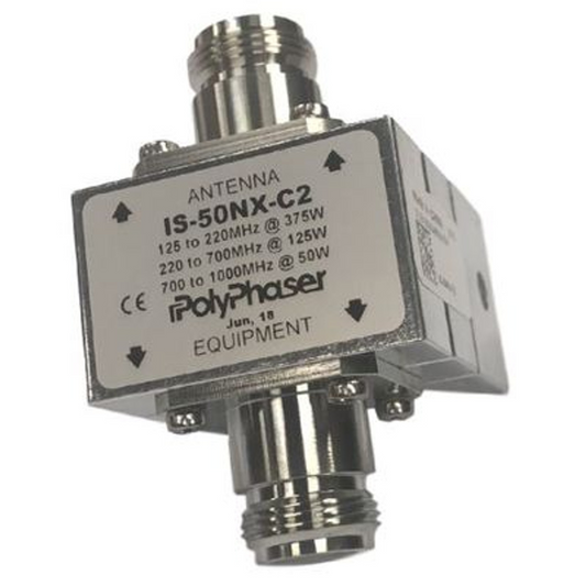 PolyPhaser IS-50NX-C2 RF Surge Protector, 125 MHz - 1 GHz, 375W, N(F)/(F)