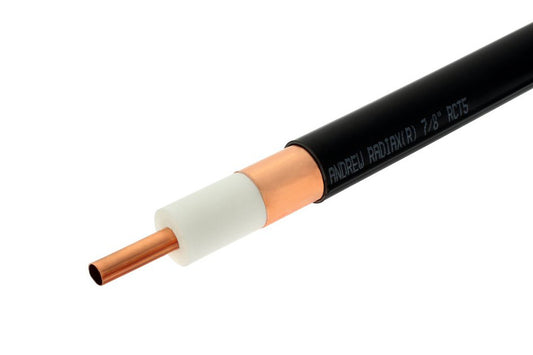 The CommScope RCT5 radiating cable is a high-performance cable designed for enhanced RF signal distribution across a wide frequency range of 50-2800 MHz. With vertical polarization, a low attenuation rate, and a robust design, this 7/8" radiating cable is ideal for indoor and outdoor wireless communication applications requiring reliable signal transmission.