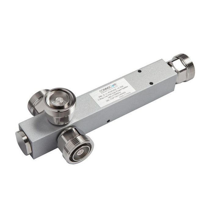 CommScope S-3-TCPUSE-H-DI6 3-Way High Power Splitter is a premium RF signal splitter designed for indoor and outdoor applications, ensuring. With 7-16 DIN female connectors, silver-plated inner contacts, and a trimetal-plated outer finish, this splitter delivers low insertion loss, excellent VSWR performance, and high-power handling capabilities.